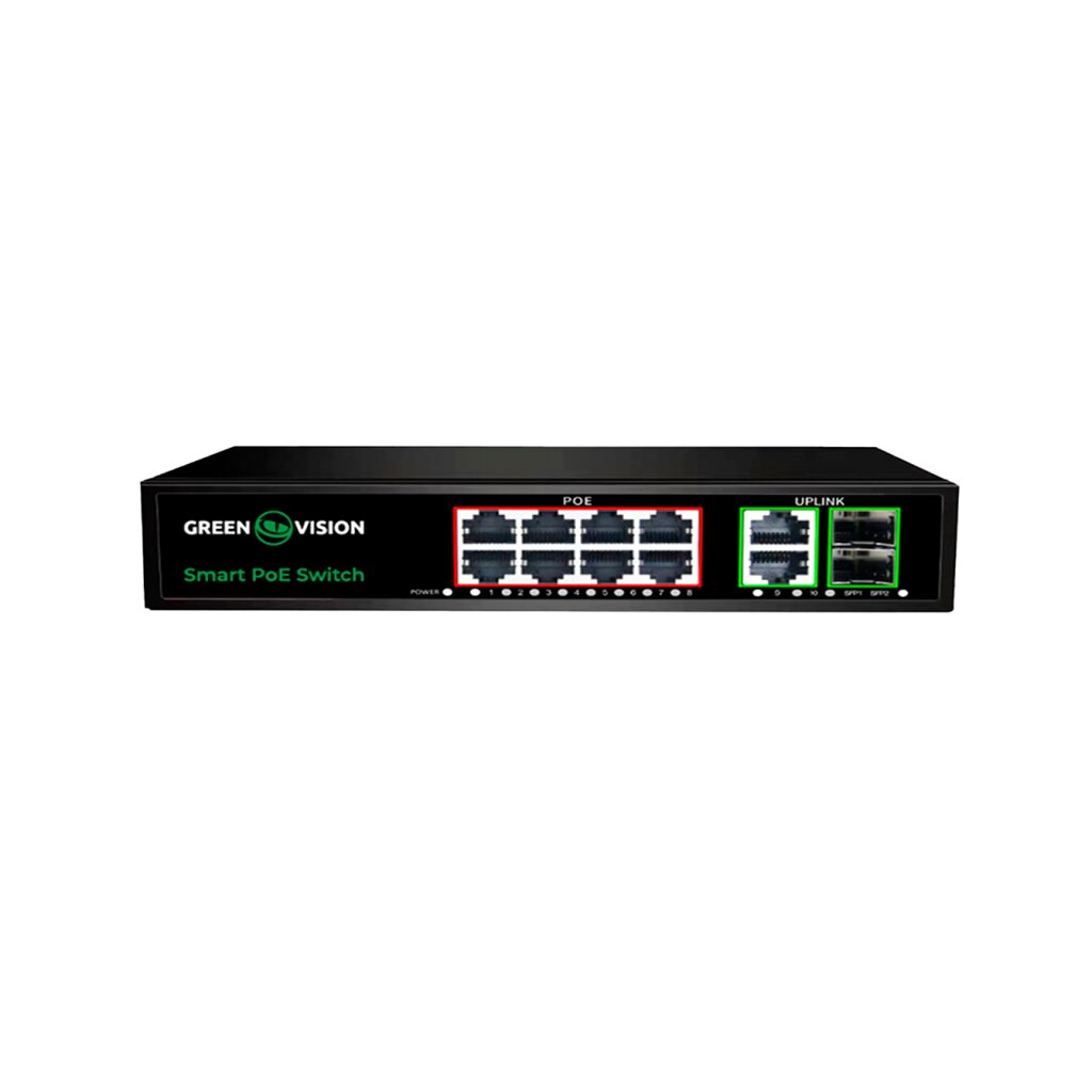 Світч GreenVision POE GV-021-D-8G + 2PG + 2SFP Black