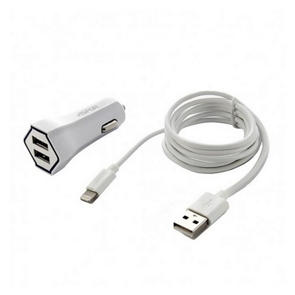 Автомобільний зарядний пристрій для телефона Aspor A901C White (920001) 2USB 2.4A + кабель Lightning автомобільний