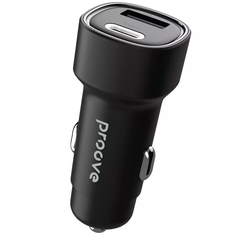 Автомобільний адаптер для телефона Proove Flash 48W (Type-C + USB) Black