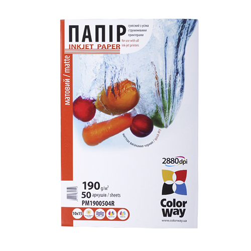 

Папір 10*15 50л матовий 190 г/м2 PM190-50 ColorWay, PM190-50