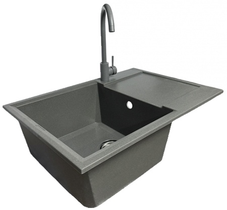 Кухонна мийка Adamant Horizon Medium, штучний камінь, прямокут., з крилом, 700х500х230мм, чаша  -  1, врізна Gray + змішувач