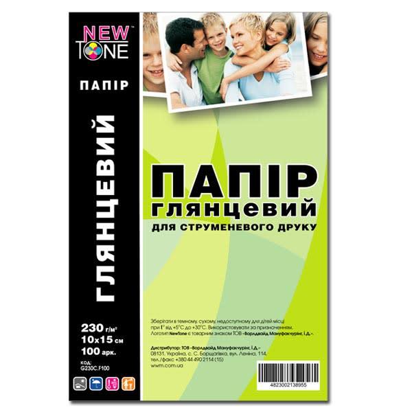 Фотопапір NewTone G230C.F100 10см x 15см 230г/м кв 100арк глянцевий NewTone - купити в Україні