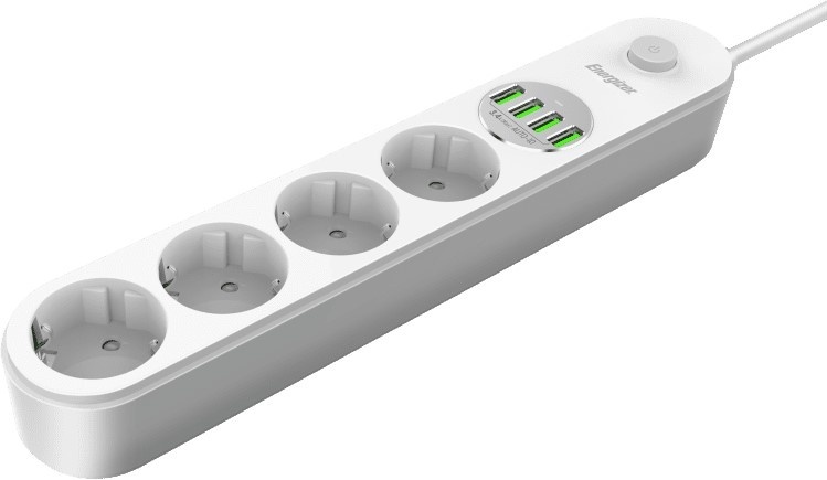 Мережевий фільтр Energizer 4 розетки 4 USB 2 м (EPB2500W00EU) White