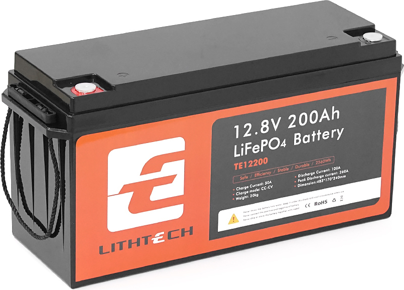 Акумулятор для ДБЖ LithTech TE12200B LiFePO4 12,8 В 200 А*год, 2250 Вт*год
