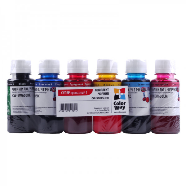 

Комплект чорнил Epson TX650 6х100мл ColorWay, TX650