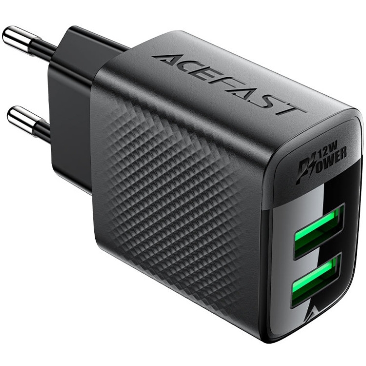 Адаптер живлення для телефона Acefast A86 Black 2xUSB 12W (USB-Ax2) (6974316283270) Acefast - купити в Україні