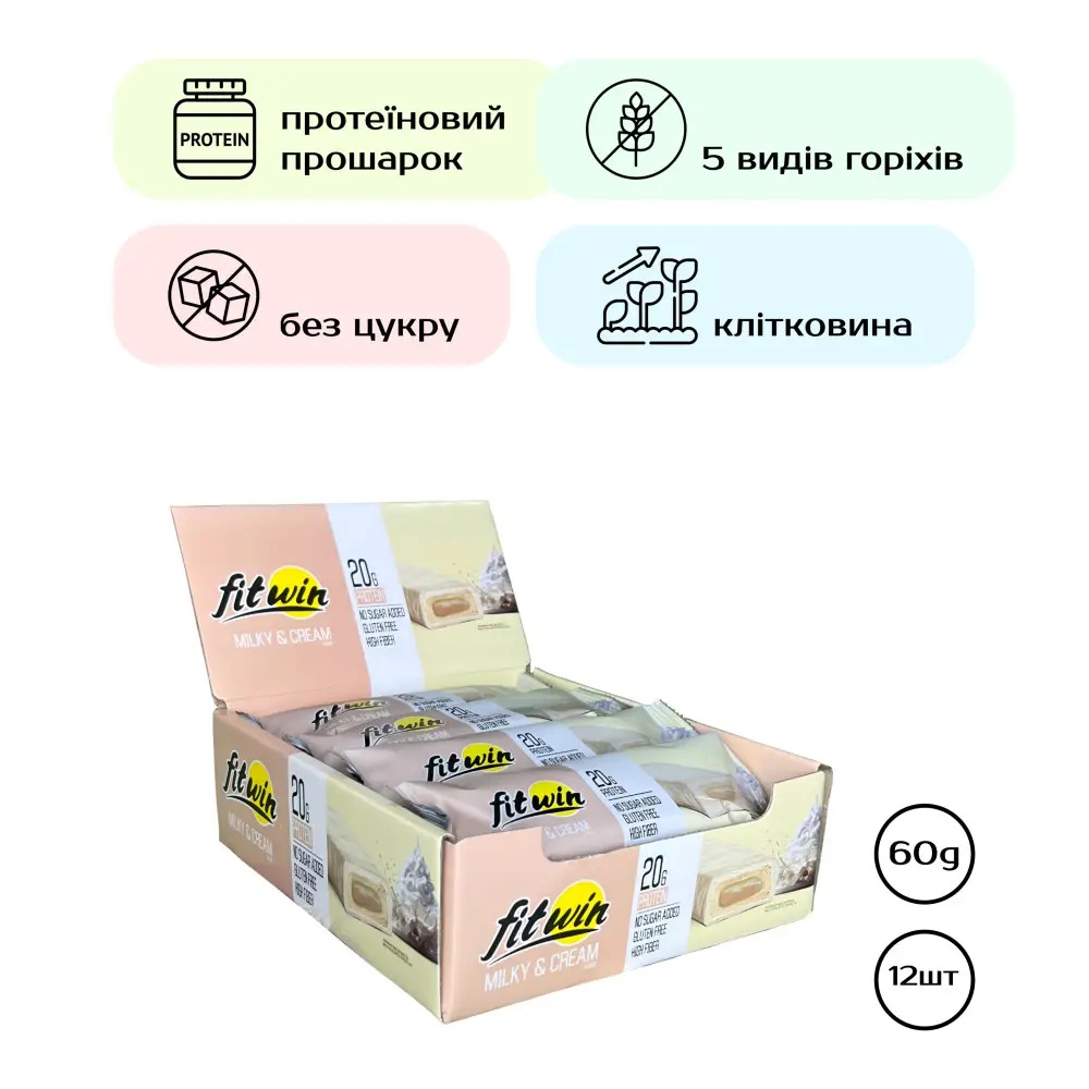 Протеїновий батончик FitWin 12x60g Milky Cream (2023-10-7373) FitWin - купити в Україні