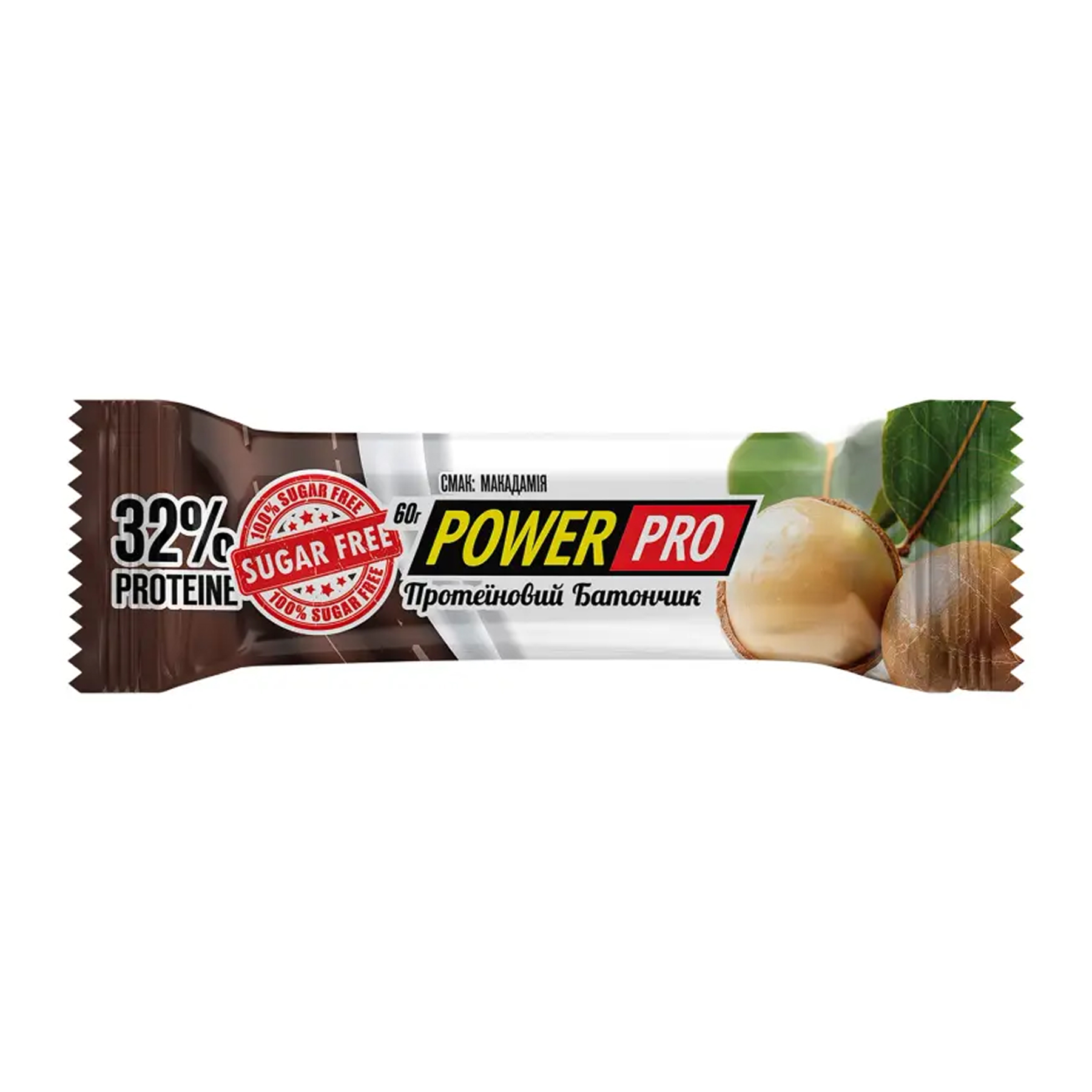 Протеїновий батончик Power Pro Protein Bar Nutella 32% - 20x60g Without sugar Macadamia (2023-10-7254) Power Pro - купити в Україні