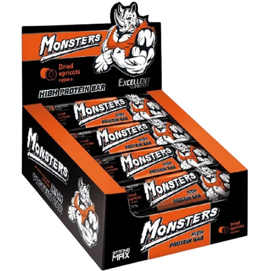 Протеїнові батончики Monster Strong Max - 80g x 20шт Dried Apricots (100-32-7586828-20) Monster - купити в Україні