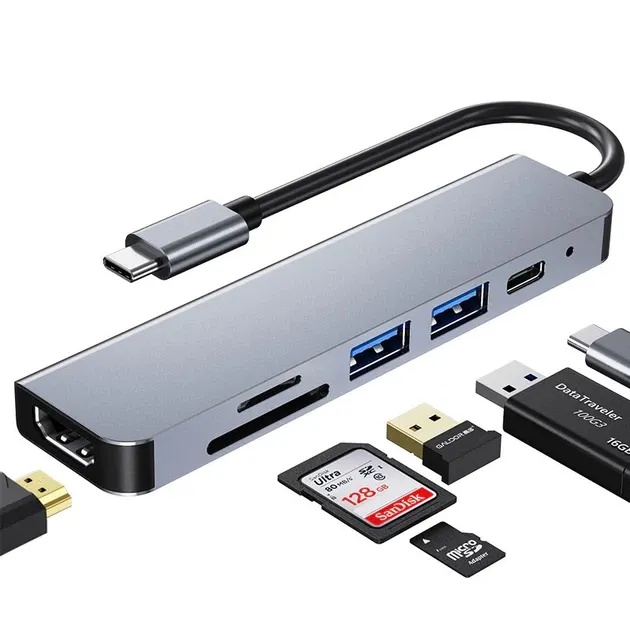 USB-хаб Infinity BYL-2210 6 в 1 USB-C/Type-C  -  USB Silver