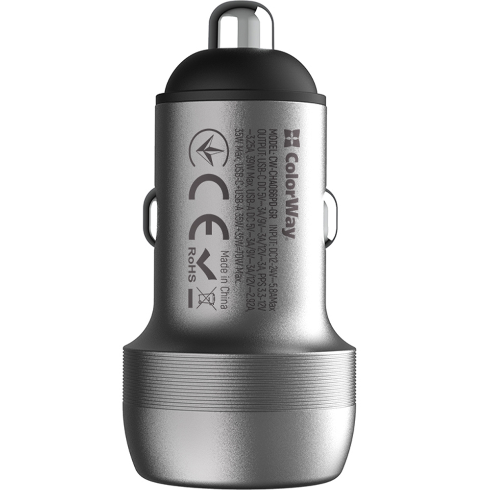 Автомобільний адаптер для телефона ColorWay CW-CHA066PD-GR Gray 70W