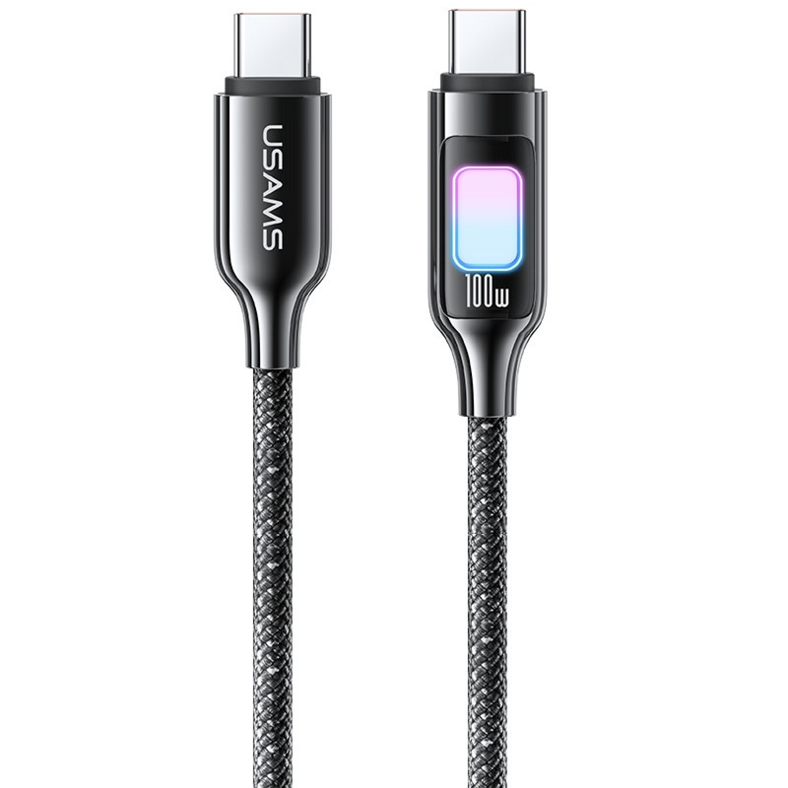 Дата-кабель USAMS US-SJ750 With Colorful Light TC Ser. Type-C (тато)  -  Type-C (тато), 1.2m Titanium 100W