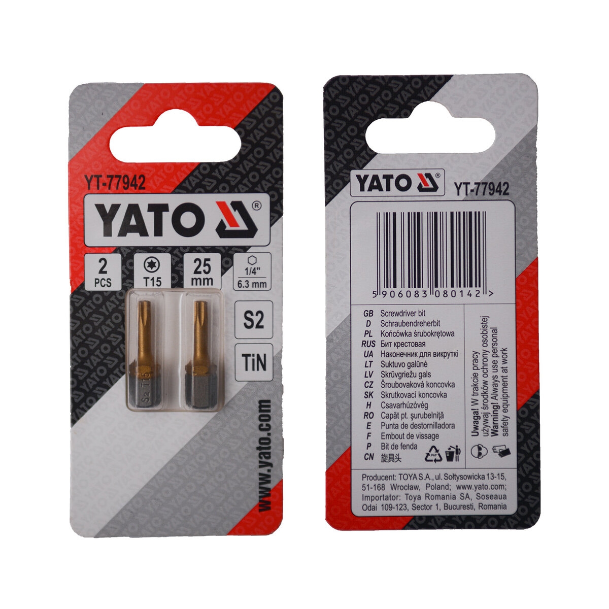 Набір біт YATO TORX T15 х 25 мм (YT-77942) 2 шт YATO - купити в Україні