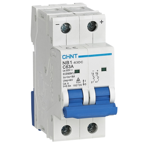 Автоматичний вимикач CHINT NB1-63DC 2P C63 DC500V 63A