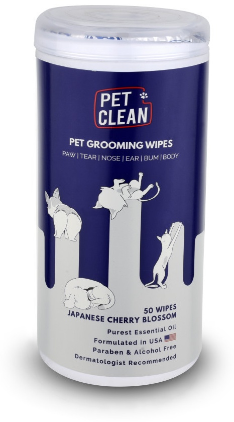 Серветки вологі Pet Clean PET GROOMING WIPES для грумінгу домашніх тварин щоденне очищення з ароматом японської вишні 50шт (CCPG50)