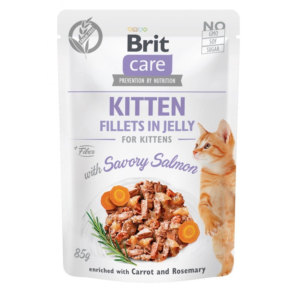 Корм вологий Brit Care Fillets in Jelly Savory Salmon Kitten д/кошенят філе в желе з лососем 85 г Brit - купити в Україні