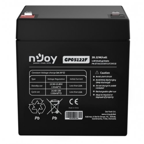 Акумулятор для ДБЖ NJOY GP05122F 12V 5AH (BTVACEUOBTO2FCW01B) AGM NJOY - купити в Україні