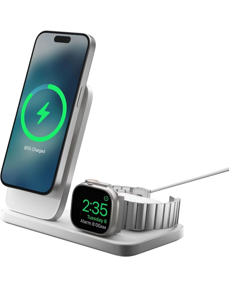 Бездротовий зарядний пристрій NOMAD Stand One Max Qi2 25W 3-in-1 Charger Silver (NM014506858)