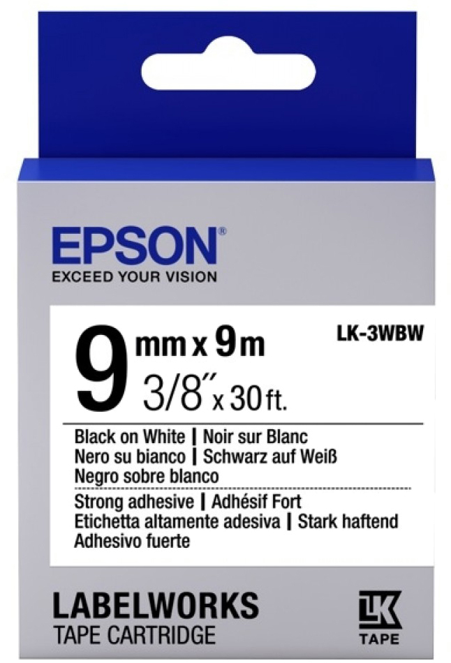 Етикет-стрічка Epson LabelWorks LK3WBW Black White 9 мм/9 м