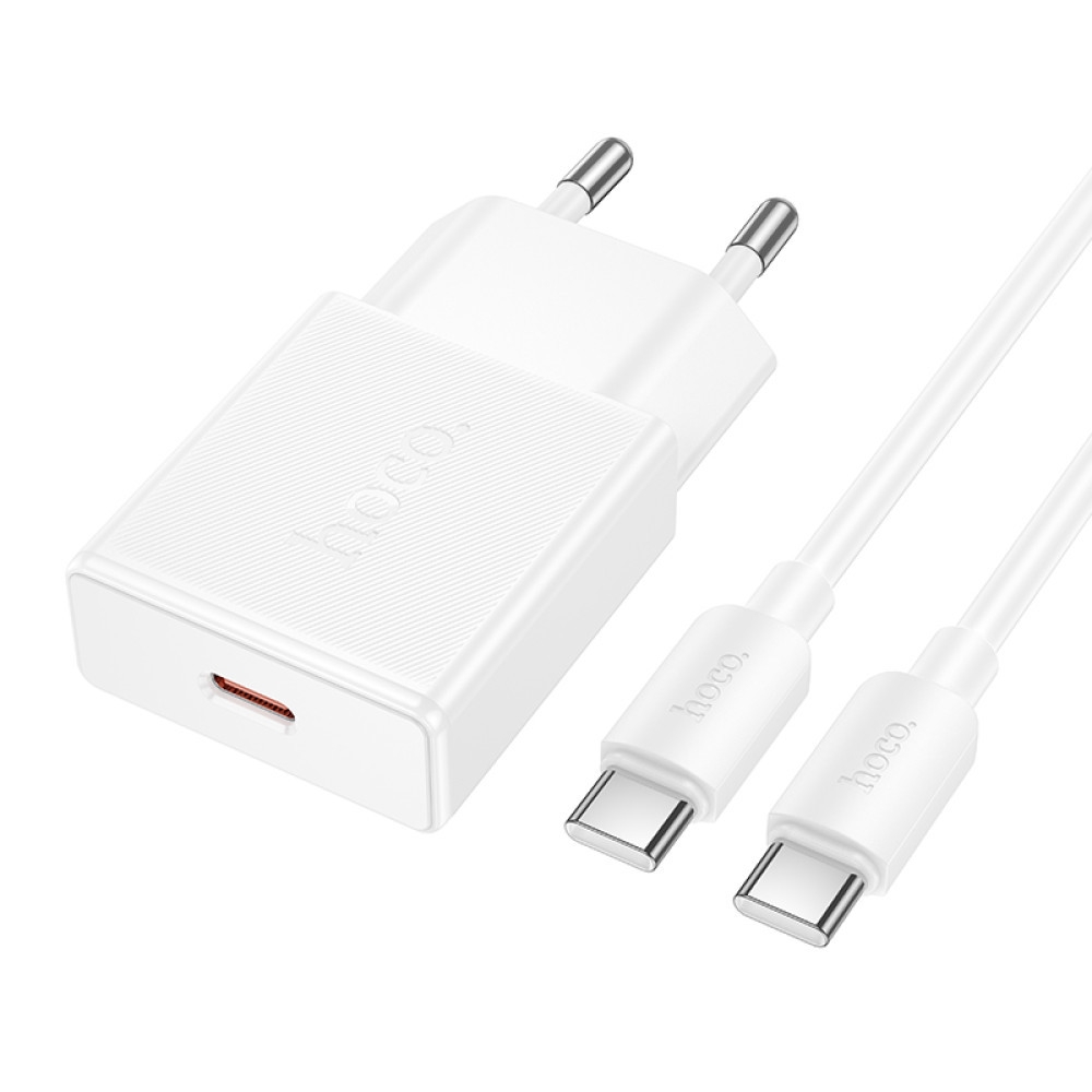 Мережевий зарядний пристрій для телефона Hoco N72 Speed ultra-thin PD20W (1USB-C) White + кабель Type-C to Type-C