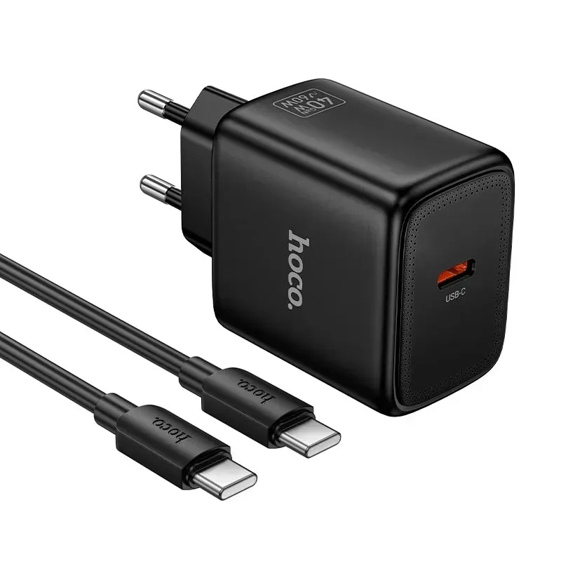 Мережевий зарядний пристрій для телефона Hoco N83 Profit PD40W (1USB-C) Black + кабель Type-C to Type-C