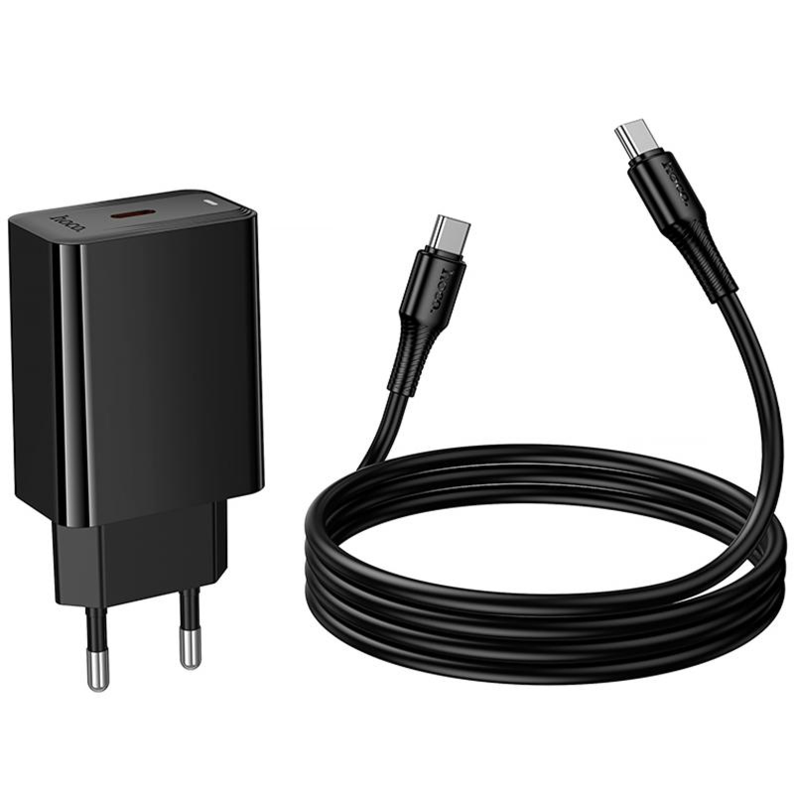 Мережевий зарядний пристрій для телефона Hoco CS93A Leader PD20W (1USB-C) Black + кабель Type-C to Type-C Hoco - купити в Україні