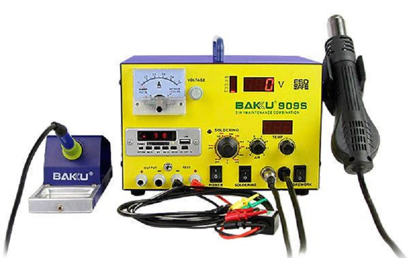 Паяльна станція Baku BK-909S цифрова індикація,паяльник + фен, з внутр. БЖ 0-15В 1А, FM радіо, MP-3