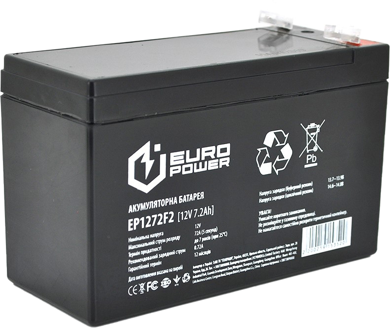 Акумулятор для ДБЖ Europower 12 V 7.2 Ah (EP12-7.2F2) AGM