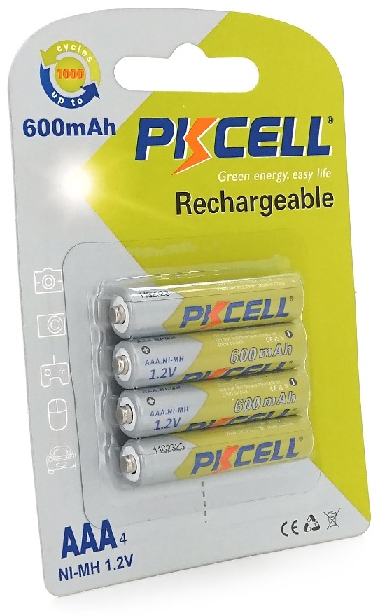 Акумулятор Pkcell 1.2V AAA 600 мАг NiMH Rechargeable Battery 4 шт (PC/AAA600-4BR)