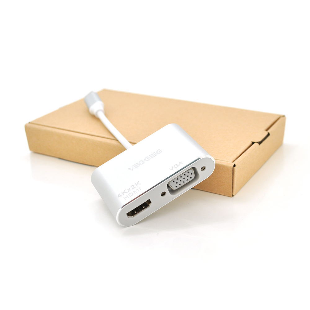 Перехідник VEGGIEG TC02 USB Type C (тато) - HDMI (мама) VGA (мама) Silver