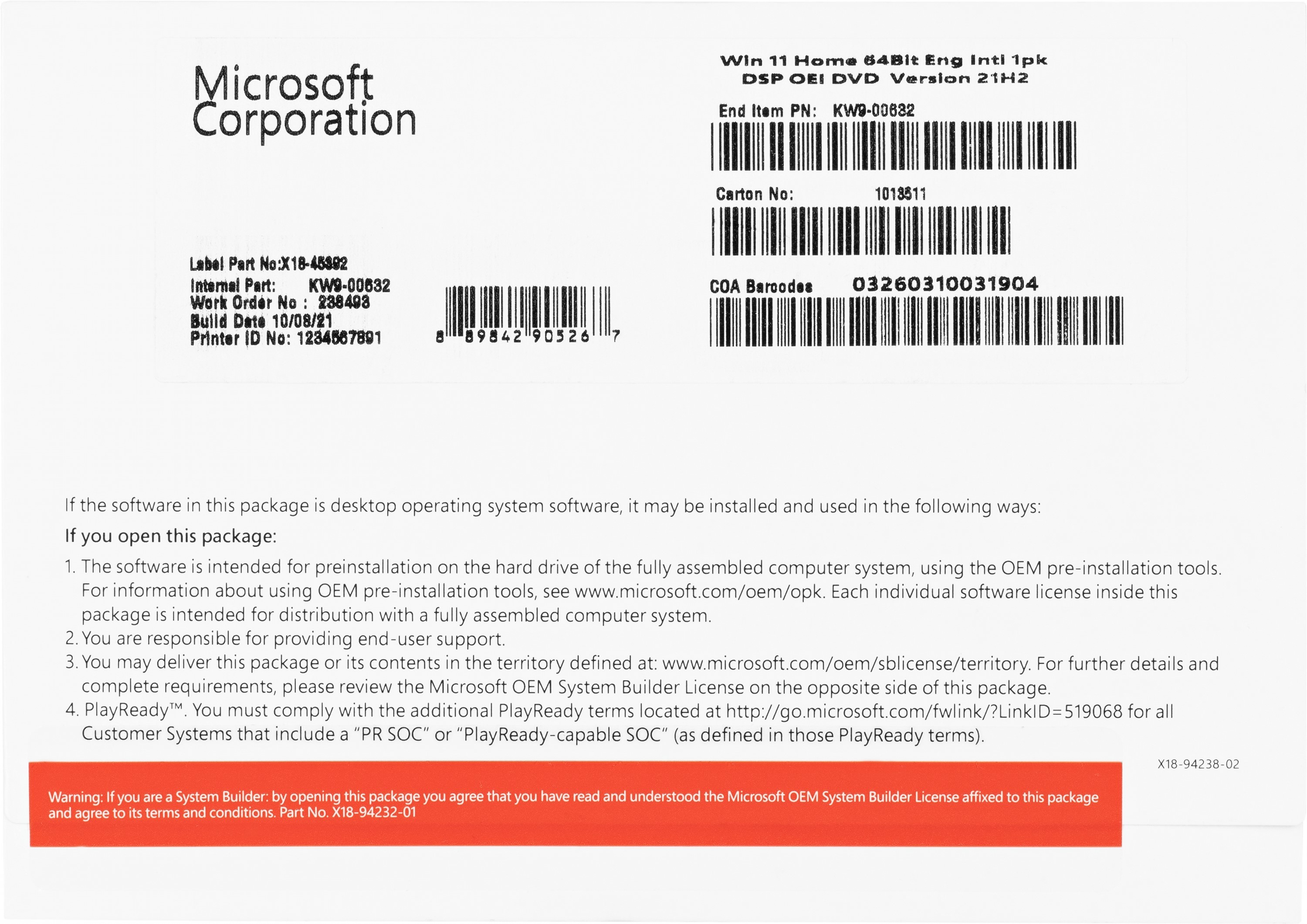 Програмне забезпечення Microsoft Операційна система Windows 11 Home 64-bit англійська OEM версія (KW9-00632) Microsoft - купити в Україні