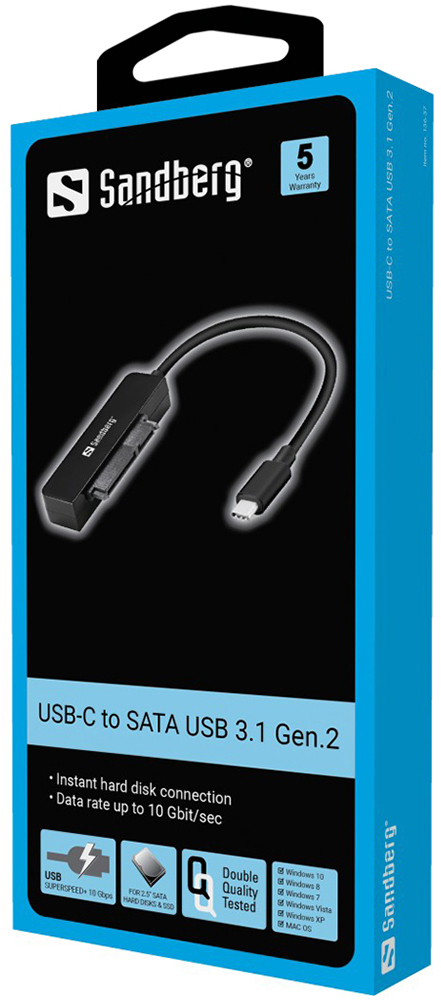 Перехідник Sandberg 136-37 USB Type-С (тато) - SATA III (мама) Black