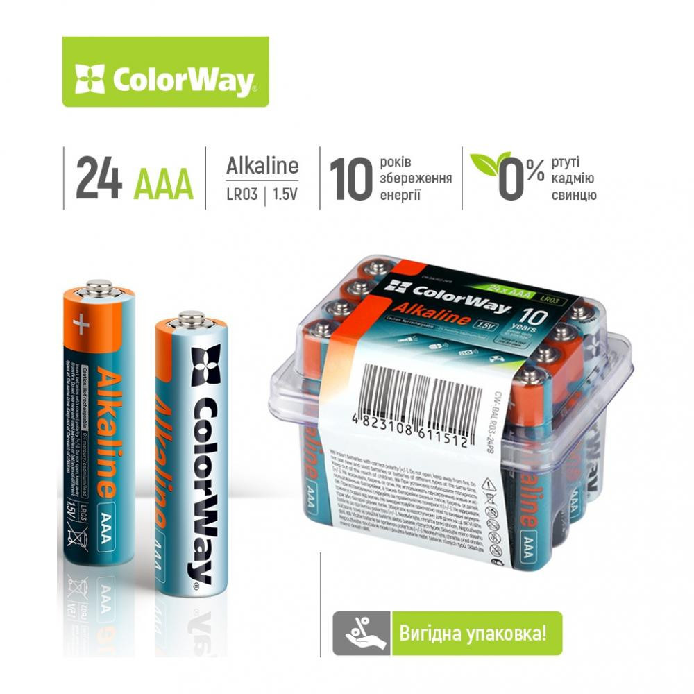 Батарейка ColorWay AAA bat Alkaline Power 24шт (CW-BALR03-24PB) ColorWay - купити в Україні