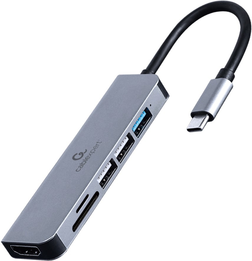 USB-хаб Cablexpert A-CM-COMBO6-02 Gray (хаб/HDMI/кардридер)