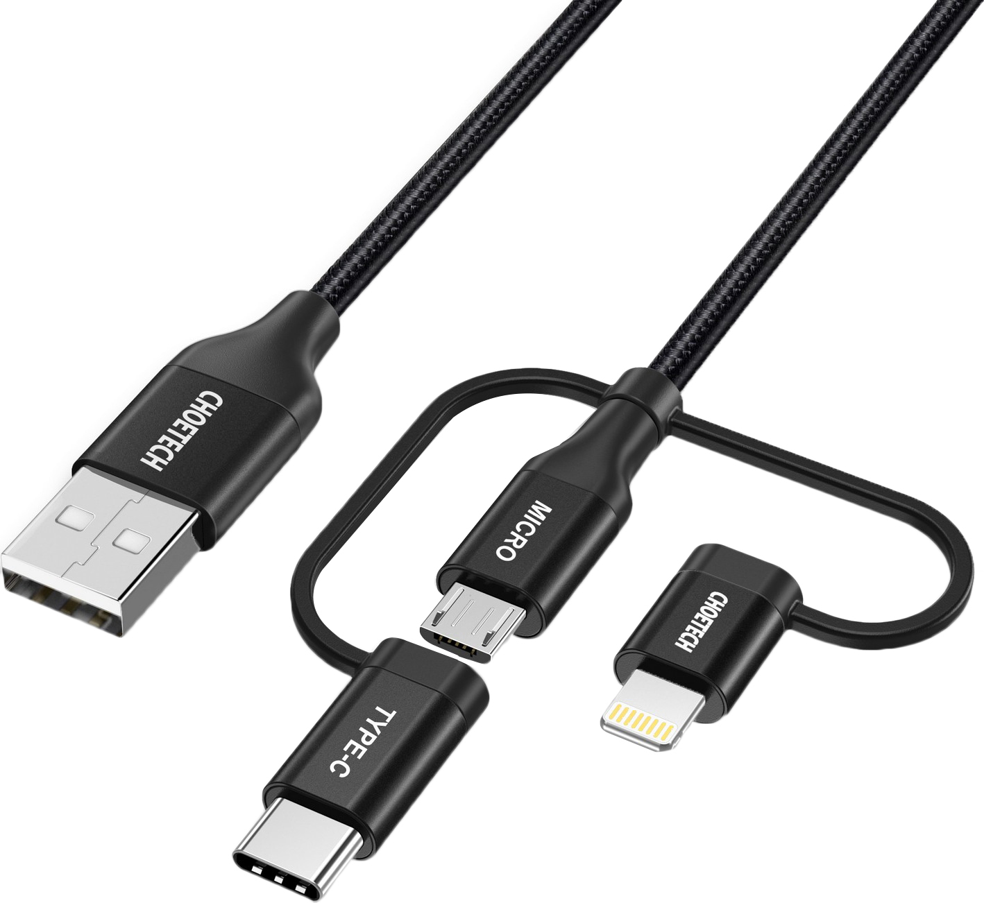 Дата-кабель Choetech IP0030-BK USB Type A (тато) - Apple Lightning USB Type C micro-USB (тато), 1.2m Black