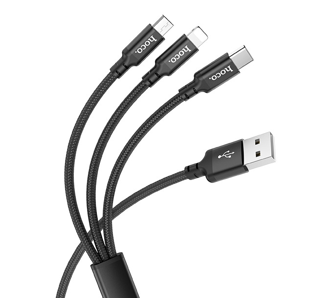 Дата-кабель Hoco Times speed X14 USB (тато) - Lightning/MicroUSB/Type-C (тато), 1m Black 3в1 Hoco - купити в Україні