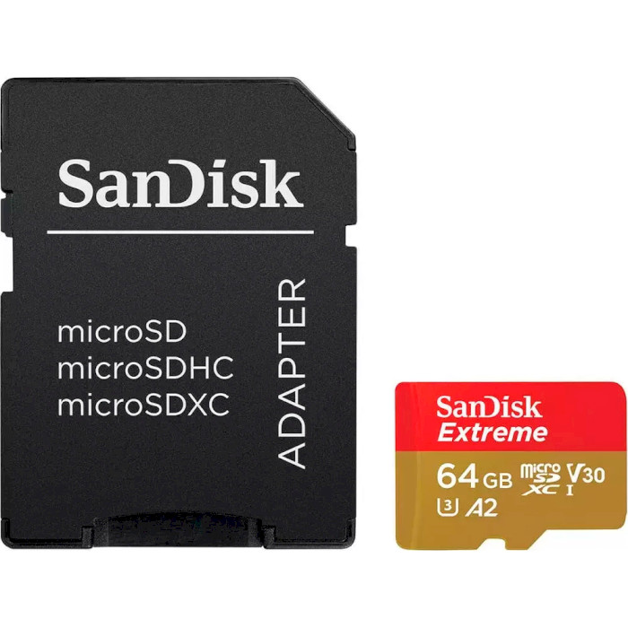 Карта памяті SanDisk 64 GB microSDXC UHS-I Extreme A2 (SDSQXAH-064G-GN6AA) + SD adapter