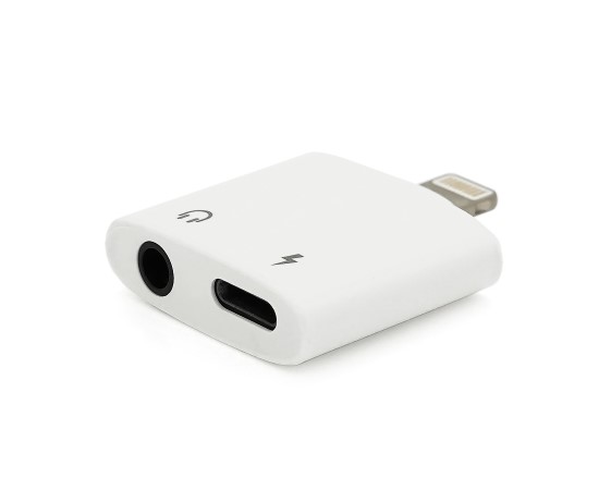 Перехідник KIN KY-178 Lighting (тато) - Jack 3.5mm (мама) + Lighting (мама) White