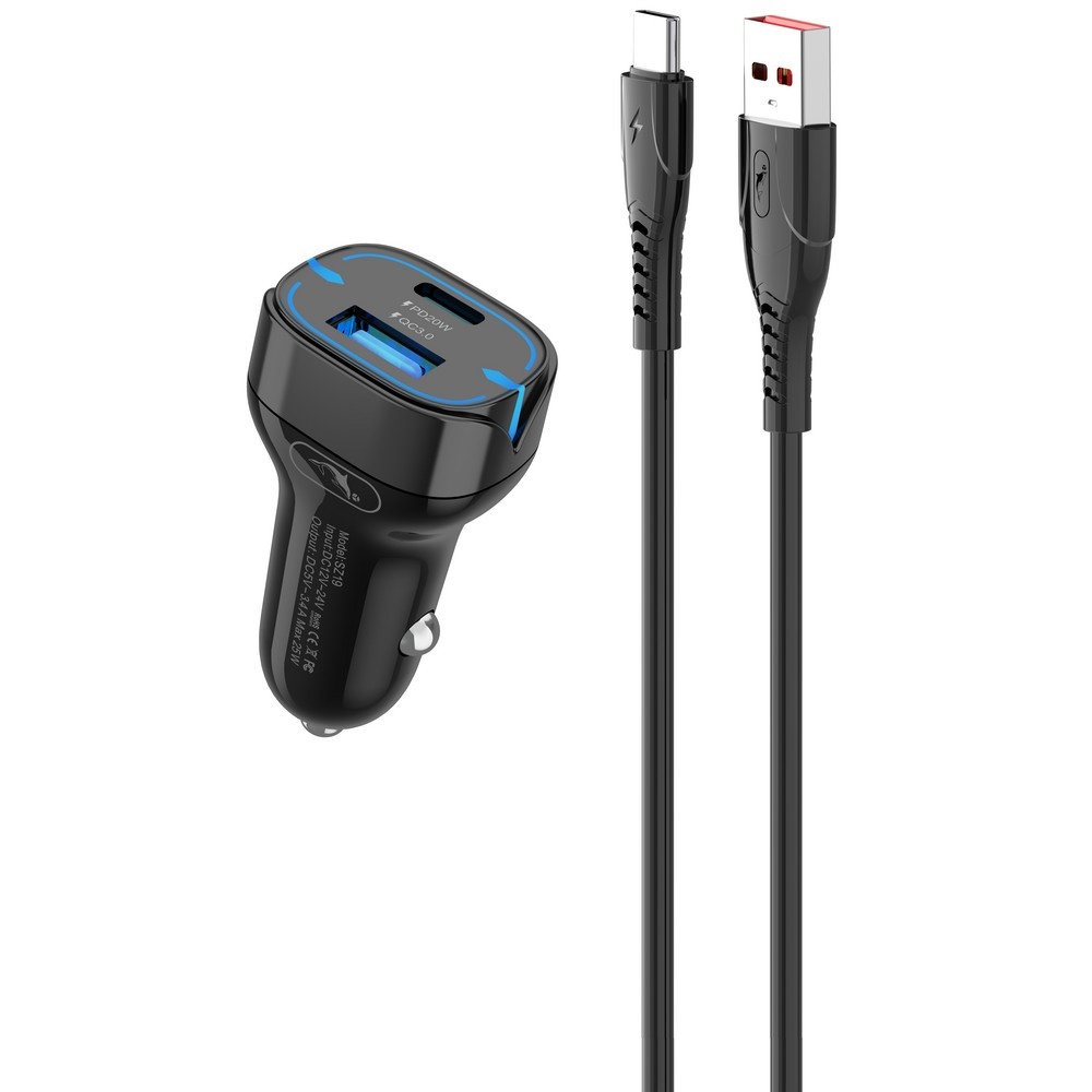 Автомобільний зарядний пристрій для телефона SkyDolphin SZ19T PD 20W + QC3.0 20W Black (SDAZP-000104)