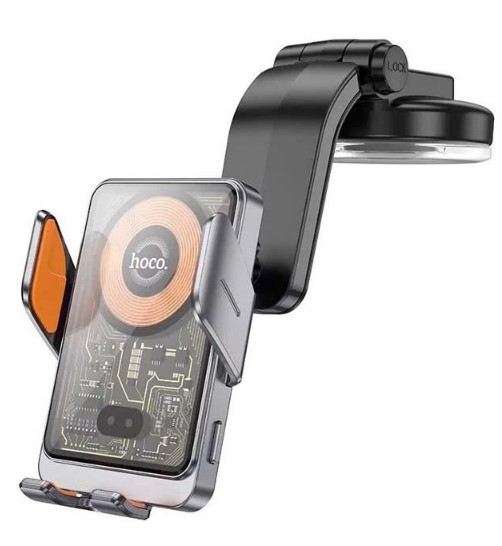 Тримач в авто Hoco HW8 Gray Transparent Discovery Edition ws fast charging (center console)