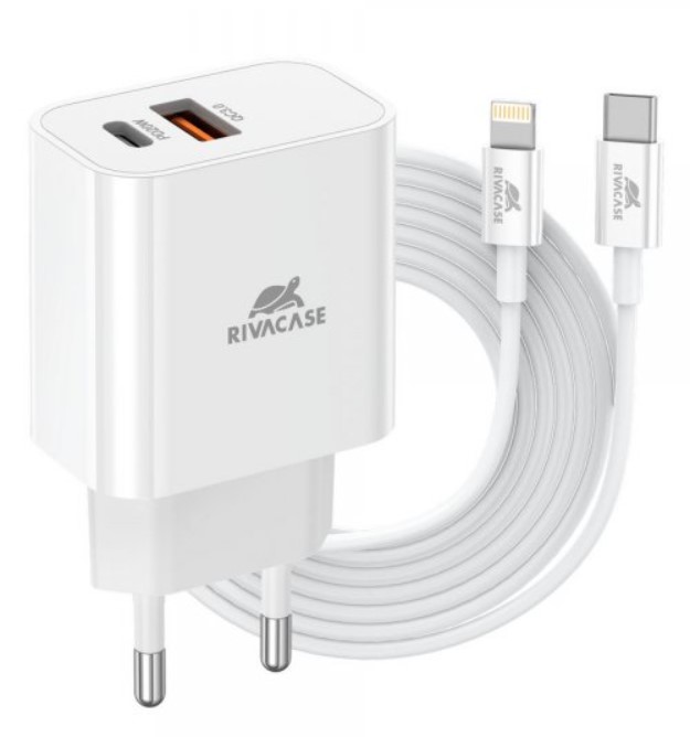 Мережевий зарядний пристрій для телефона RivaCase PS4102 WD5 White 20W PD3.0 QC3.0 + USB-C to Lightning