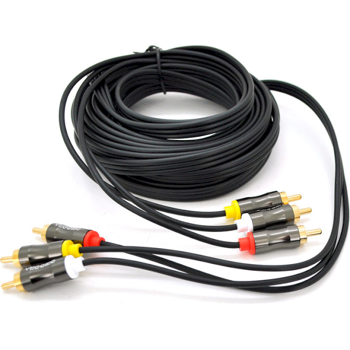 Аудіо-кабель VEGGIEG YT-AV304 3xRCA (тато)  -  3xRCA (тато) 5m Black VEGGIEG - купити в Україні