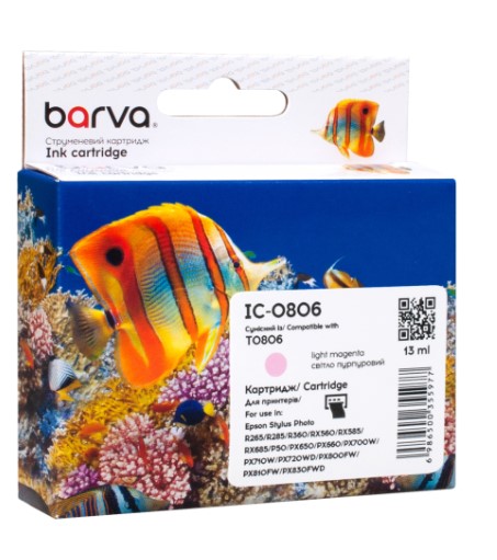Картридж для принтера BARVA Epson T0806 P50, PX660/660 + /720WD/730WD/820FWD/830FWD Light Magenta 13 мл, (C13T08064010 / C13T08064011 / IC-0806)