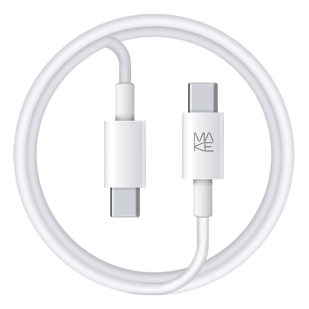 Дата-кабель Make MCB-CT1WH Type-C (тато)  -  Type-C (тато) 1.2m White PD 100W TPE
