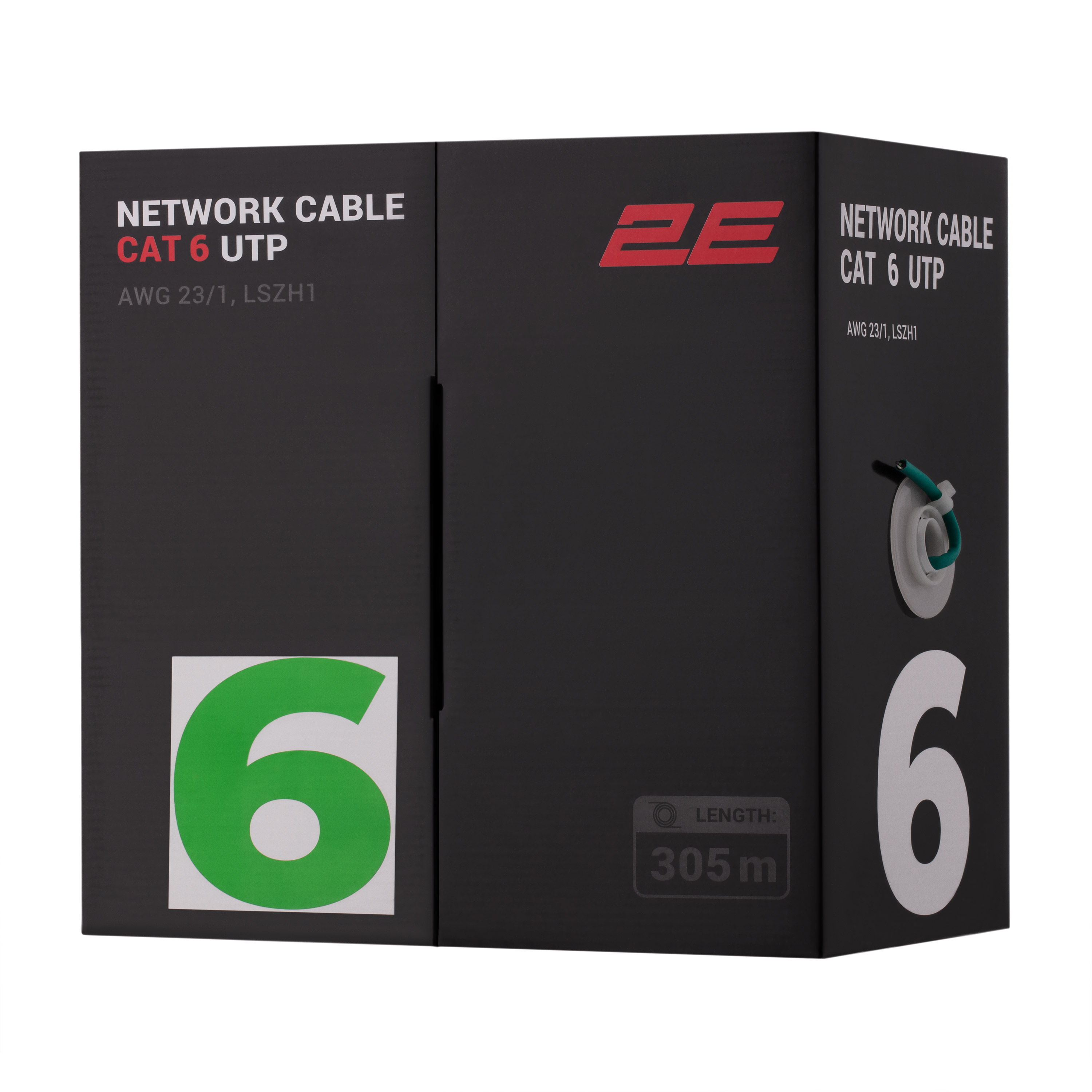 Вита пара 2E U-UTP CAT6 AWG 23/1 LSZH-1 305m Green (2E-CBL6EUTP-LSZH1-GRN)