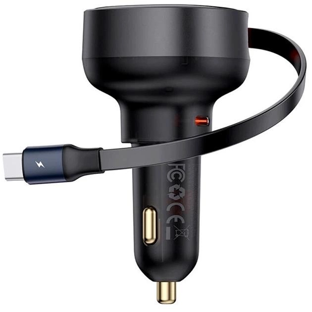 Автомобільний зарядний пристрій для телефона Baseus Enjoyment Pro Black 2-in-1 USB-C адаптер з кабелем Type-C 60W 0.7М (C00057802111-01)