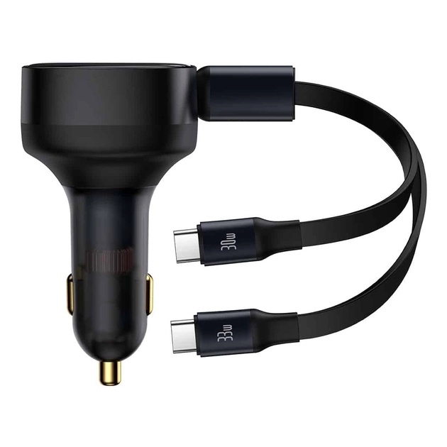 Автомобільний зарядний пристрій для телефона Baseus Enjoyment Retractable Black 2-in-1 C+C 33W (C00035500111-00) Baseus - купити в Україні