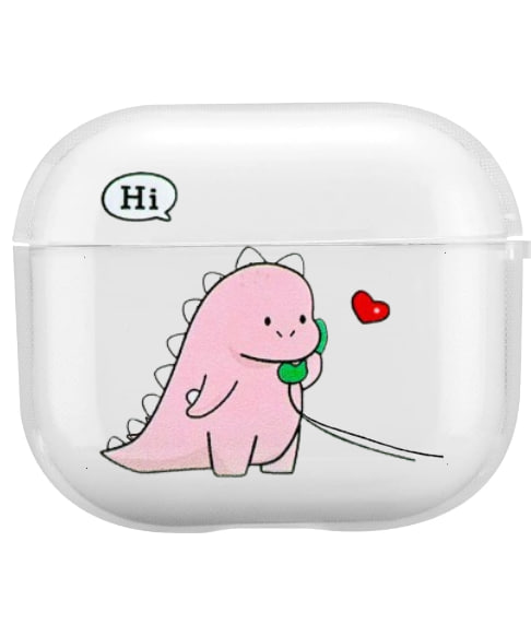 Чохол для навушників Infinity Plastic Case Apple AirPods 3 Transparent Pink Print 5 Dino