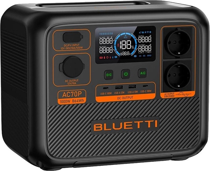 Зарядна станція BLUETTI AC70P 864Wh 240000mAh, 1000W