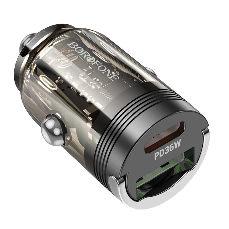 Автомобільний адаптер для телефона Borofone BZ29A Talented Transparent Black PD36W+QC3.0 (1C1A)